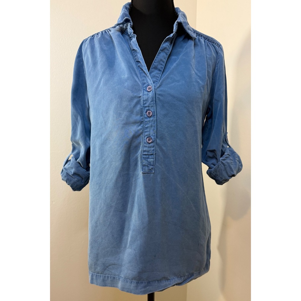 Anthropologie Cloth & Stone Blue Tencel Lyocell Pullover Shirt‎ V-Neck XS